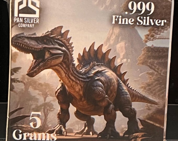 Pan Silver Company • 5 Grams Pure Silver (.999 Fine) in Protective Display Case • Dinosaur Raptor Shaped Art Bar • Limited Mintage of 3000