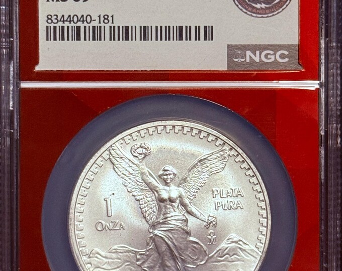 1995 MO Mexico 1 Onza Libertad • Better Date • 1 oz Fine Silver (99.9% Pure) • EDC Red Core Label • High Grade, Top of Population NGC MS69