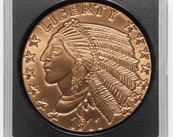 1911 Liberty Indian Head Half Eagle Tribute PURE COPPER Round • 1 oz Fine Copper in Square Coin Snap Holder (.999)
