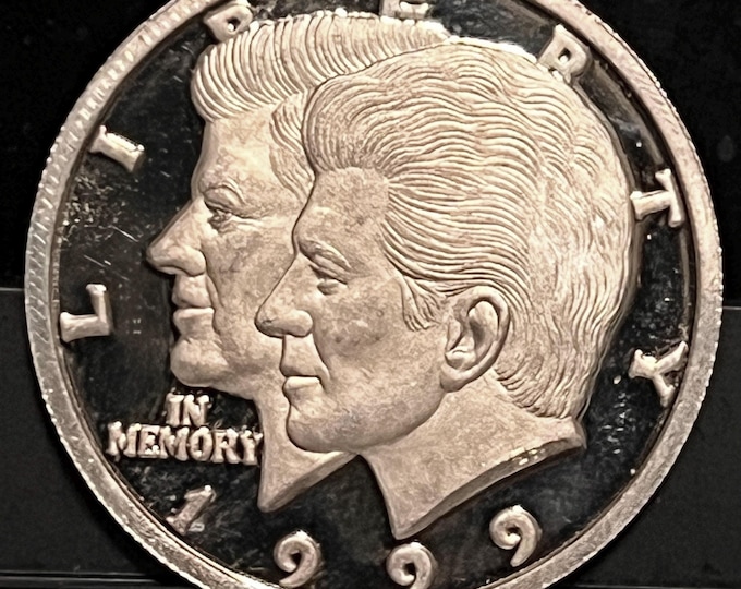 John F Kennedy Memorial 10 Dollar Silver Proof Coin • Commemorative Father Son JFK Jr • 1/2 oz Fine Silver (99.9% Pure) • 1999 Liberia
