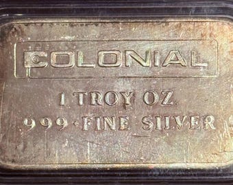 TIER 2 RARITY <1000 Made • Colonial Mint Silver Art Bar • 1 oz Pure Silver in Capsule (.999 Fine) • Vintage 1970s ENGELHARD Minted Ingot