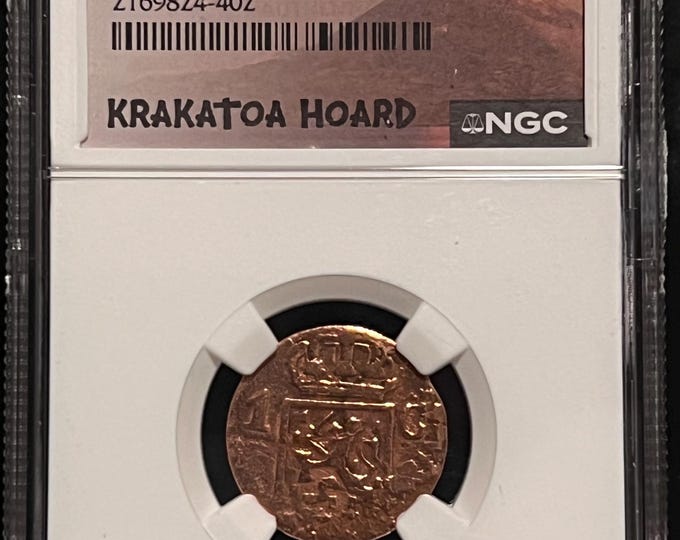 1839 J Netherlands East Indies Cent, Sumatra Island • Utrecht Mint • Dutch Colonial Copper Coin • Krakatoa Volcano Hoard Label • NGC Genuine