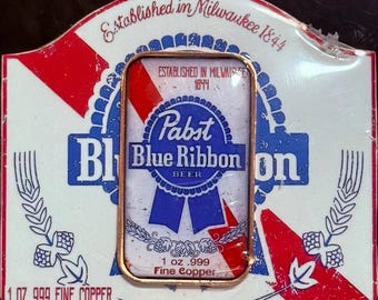 PBR Pabst Blue Ribbon Colorized Copper Bar • 1 oz Pure Copper (.999 Fine) • Sealed in Mint Packaging • Limited Mintage #612/999