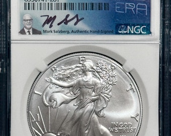 2024 P American Silver Eagle with Star Privy • First Day of Issue, Mark Salzberg Signed • 8Era Nice Gang Game Label • Graded NGC MS70
