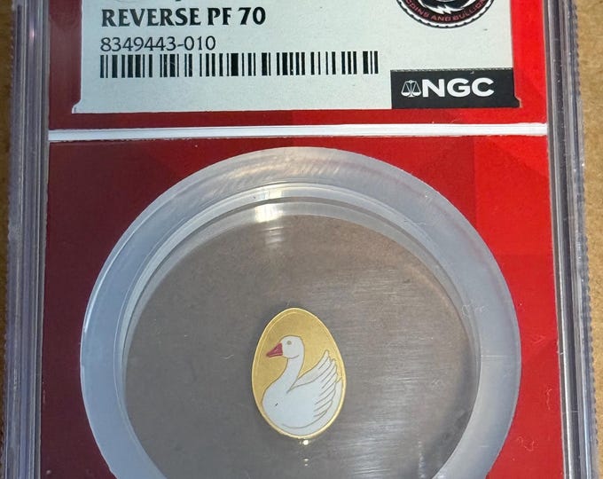 Golden Goose Egg Reverse Proof Coin • 1 Gram Fine Gold (99.99% Pure) • 2025 Niue 1 Dollar • EDC Red Core First Day of Issue Label • NGC PF70
