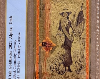 2021 Utah 25 GOLDBACKS • 1/40 oz Fine Gold, 24K • 99.9% Pure Fractional Gold Currency Note • Graded Supurb Gem Uncirculated, PCGS 69 PPQ