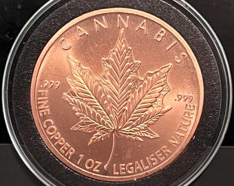 Silver Shield Legalize Nature Cannabis Leaf Tribue Coin • 1 oz Pure Copper Round (.999 Fine) in Premium Airtight Protective Capsule