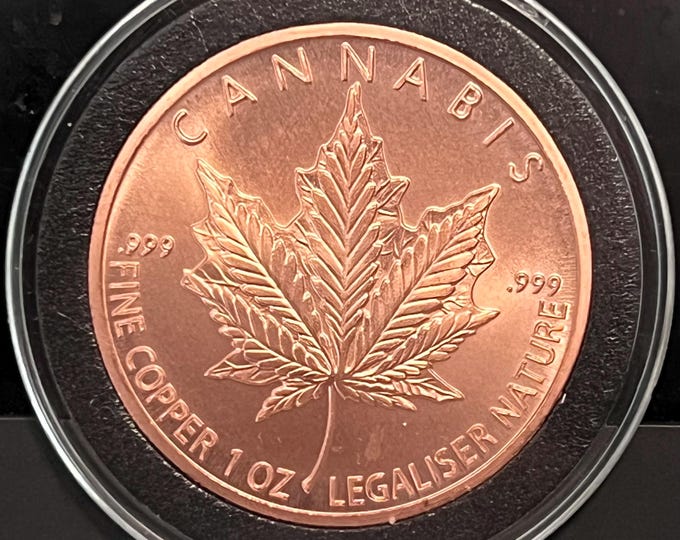 Silver Shield Legalize Nature Cannabis Leaf Tribue Coin • 1 oz Pure Copper Round (.999 Fine) in Premium Airtight Protective Capsule
