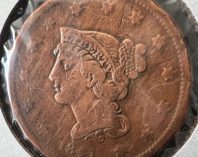 1841 Braided Hair Large Cent Penny • Small Date Variety • High Grade Raw US Type Coin