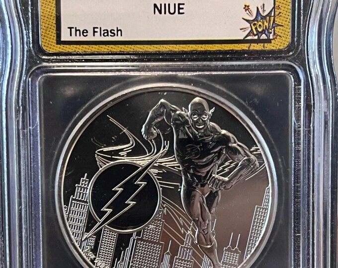 DC Comics Justice League, The Flash • 1 oz Fine Silver Round • 2022 Niue 2 Dollars • ICG Brilliant Uncirculated • *RARE* Population of 100