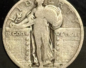 1929 S Standing Liberty Quarter 25c • 90% Silver Type Coin • San Francisco Mint • Raw, Ungraded VG (Very Good)