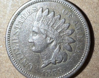1859 Indian Head Penny, One Cent • Ungraded VF (Very Fine)