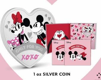 Disney Only For You Mickey Minnie Mouse Heart Shaped Proof Coin • 2024 Niue 2 Dollars • 1 oz Pure Silver .999 Fine • Limited Mintage of 3000