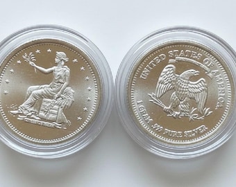SET OF 2 Trade Dollar Silver Miniature Tribute Round, 15mm • 1 Gram Fine Silver (99.9% Pure) in Premium Capsule