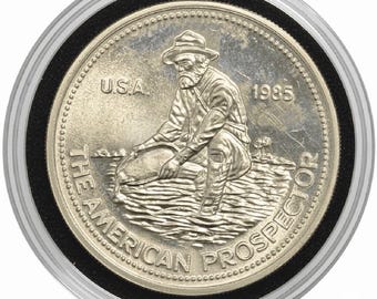 1985 Engelhard The American Prospector • Vintage Fractional Silver Round • 1/4 oz Pure Silver (.999 Fine) in Air-Tite Capsule