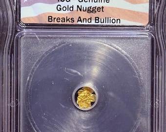 Genuine GOLD NUGGET, 0.58 Grams Gold • American Flag Label • Graded Authentic by ICG