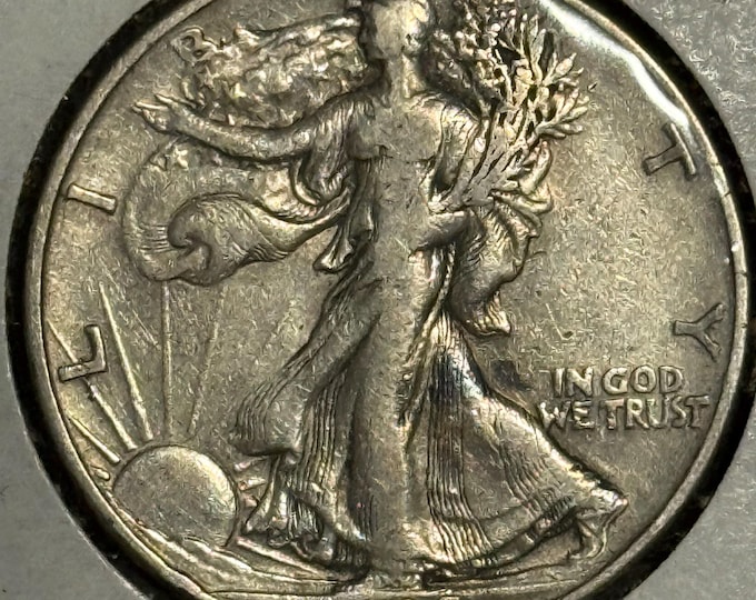 1938 D Walking Liberty Half Dollar 50c • KEY DATE • Denver Mint • 90% Pure Silver Type Coin • Ungraded XF+