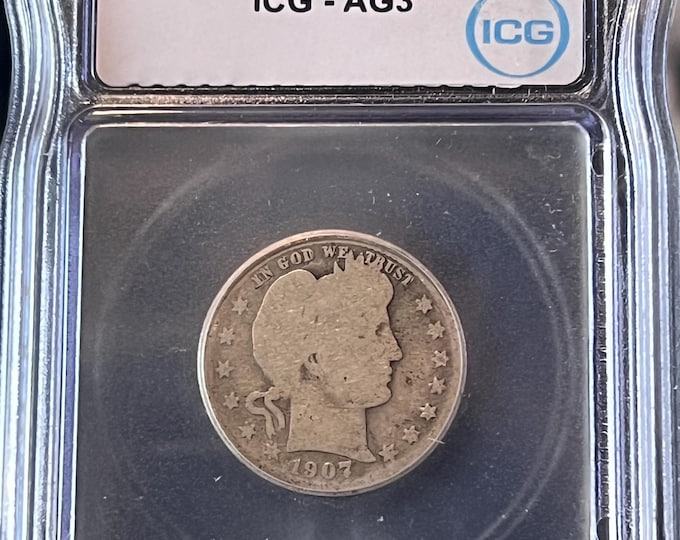 1907 Barber Quarter • 90% Fine Silver Coin • Philadelphia Mint • Graded ICG AG3 (About Good 3) Genuine
