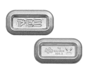 PEZ Candy Shaped Pure Silver Wafer Bar • 5 Grams 99.99% Fine Silver • Pamp Suisse Limited Mintage Fractional Silver (Single Bar Bunny Privy)
