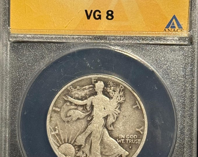 1917 S OBVERSE Walking Liberty Half Dollar 50c • Key Date • San Francisco Mint • 90% Silver Type Coin • Graded Very Good ANACS VG8