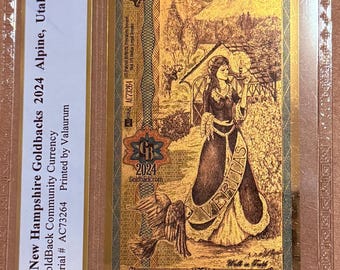 2024 New Hampshire 5 GOLDBACKS • 1/200oz Fine Gold • 99.9% Pure Fractional Gold Currency Note • Graded Supreme Gem Uncirculated, PCGS 70 PPQ