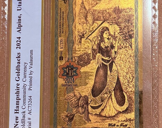 2024 New Hampshire 5 GOLDBACKS • 1/200oz Fine Gold • 99.9% Pure Fractional Gold Currency Note • Graded Supreme Gem Uncirculated, PCGS 70 PPQ