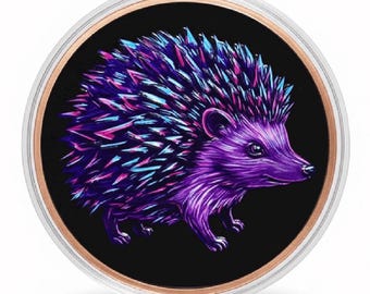 Mystic Nights Neon Hedgehog 5 oz Pure Copper Round (.999 Fine) • Colorized Copper in Capsule • Limited Mintage #3493/5000