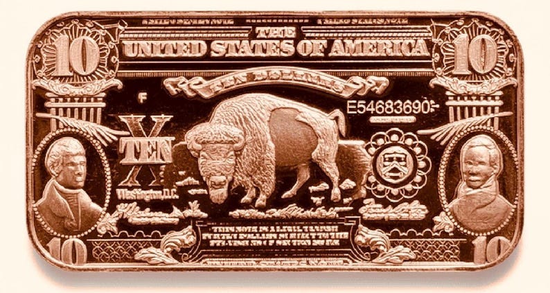 SET OF 2 Buffalo Note Solid Copper Bar • 1 Oz Pure Copper (.999 Fine ...