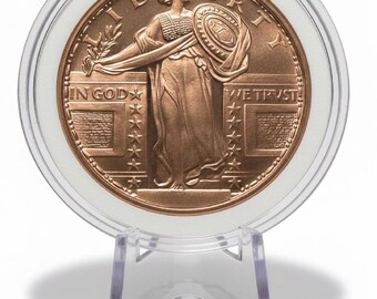 Standing Liberty Tribute Copper Round • 1 oz Pure Copper (.999 Fine) in Capsule with Display Stand