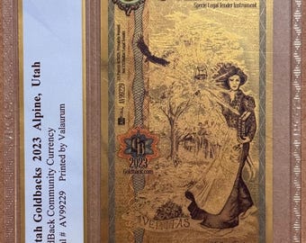 2023 Utah 5 GOLDBACKS • 1/200oz Fine Gold • 99.9% Pure Fractional Currency Note 24K • Graded Supreme Gem Uncirculated, PCGS Banknote 70 PPQ