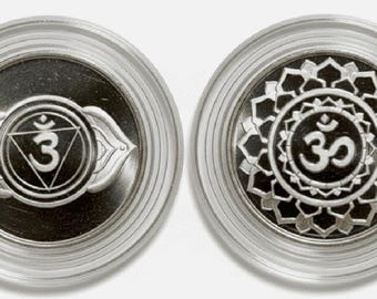 SET OF 2 Chakra Symbol Silver Rounds, 15mm • Third Eye & Crown Chakras in Premium Capsules • 1 Gram Pure Silver (.999 Fine)