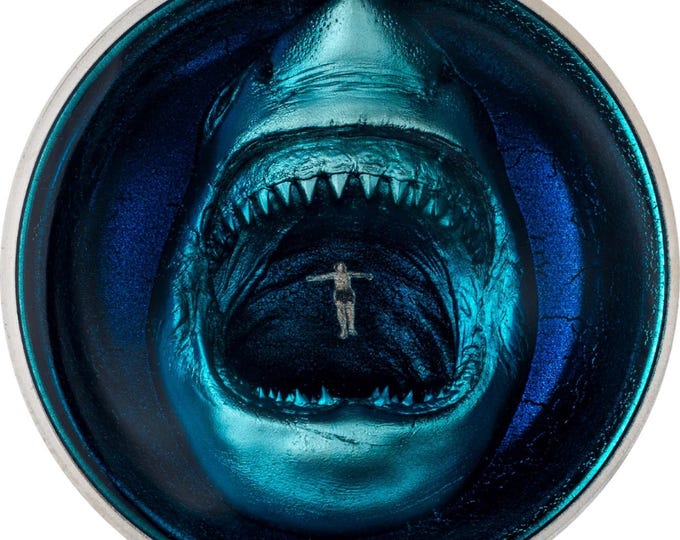 Phobias Series, Thalassophobia Fear of Sharks • 2 oz Fine Silver Proof Coin (99.99% Pure) • OGP Box + COA • 2024 Palau 10 Dollars