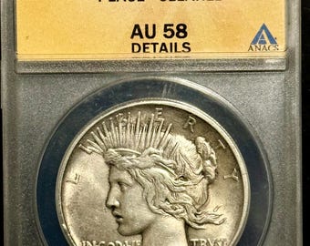 1921 P Peace Dollar, High Relief • KEY DATE • Philadelphia Mint • 90% Silver Type Coin • Graded ANACS AU58 Details (Cleaned)