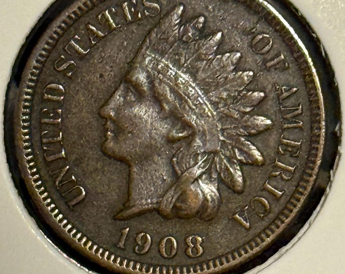 1908 S Indian Head Penny Cent 1c • KEY DATE • Genuine Ungraded Raw Coin XF+ Condition
