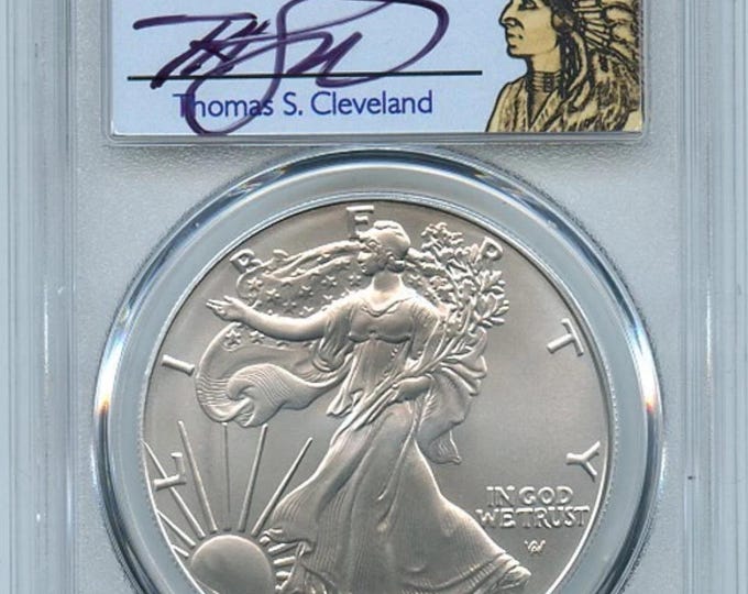 2025 P American Silver Eagle • First Strike, Master Designer Thomas Cleveland Signed Native Themed Label • Graded PCGS MS70 (1 of 500)