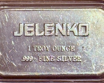 ENGELHARD TIER 2 RARITY <1500 Made • Jelenko Dental Vintage Silver Art Bar • 1 oz Pure Silver Ingot in Capsule (.999 Fine)