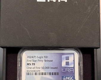 2024 P American Silver Eagle • First Star Privy Release • 8ERA Game Label • One of First 50,000 • RARE Nice Gang Display Box • NGC MS70