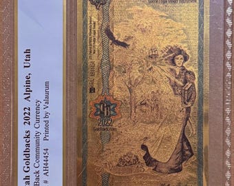 2022 Utah 5 GOLDBACK • 1/200 oz Fine Gold • 99.9% Pure Fractional Gold Currency Note • Graded Superb Gem Uncirculated, PCGS Banknote 69 PPQ