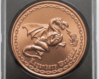 SET OF 2 Legendary Dragon Copper Rounds • 1 oz Pure Copper in Square Coin Snap Holder (.999 Fine)