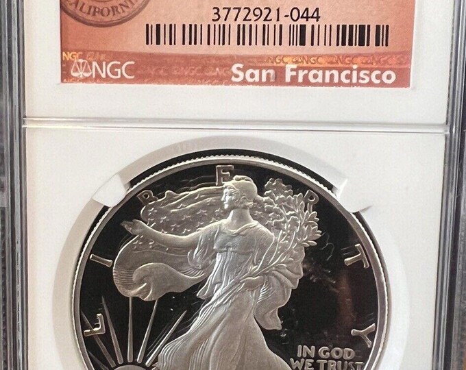 1989 S American Silver Eagle (ASE) Graded Proof • San Francisco Seal Slab Label • 1 oz Pure Silver (.999 Fine) • NGC PF69 Uptra Cameo