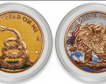 SET OF 2 Don’t Tread on Me Rattlesnake Patriotic Colorized Copper Rounds • 1 oz Pure Copper (.999 Fine) in Air-Tite Capsules