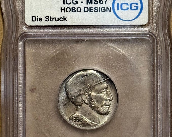 Featured listing image: FEATURED SALE! Die Struck Hobo Nickel Design Token • Eureka Springs, Buffalo Nickel • Graded ICG MS67