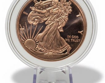 Walking Liberty Tribute Copper Round • 1 oz Pure Copper (.999 Fine) in Capsule with Display Stand