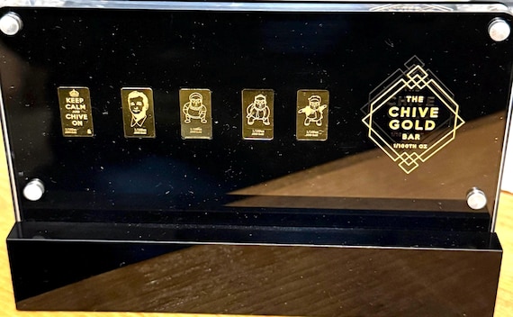 SET OF 5, the Chive Gold Bars in Display Holder • 1/100 Oz Pure