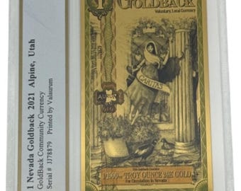 2021 Nevada 1 GOLDBACK • 1/1000 oz Fine Gold (99.9% Pure) • Fractional Gold Currency • Graded Supreme Gem Uncirculated, PCGS Banknote 70 PPQ