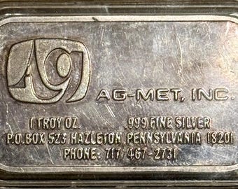 ENGELHARD TIER 2 RARITY <1000 Made • Ag-Met Vintage Silver Art Bar, Pebble Reverse • 1 oz Fine Silver Ingot in Capsule