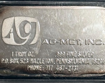 TIER 2 RARITY <1000 Made • Ag-Met Silver Art Bar, Pebble Reverse • 1 oz Fine Silver in Capsule • Vintage ENGELHARD Minted Ingot