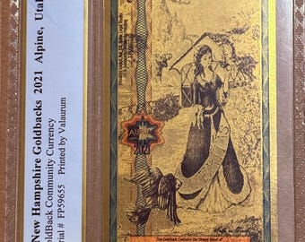 2021 New Hampshire 5 GOLDBACKS • 1/200oz Fine Gold Fractional Currency (99.9% Pure) • Graded Superb Gem Uncirculated, PCGS Banknote 69 PPQ