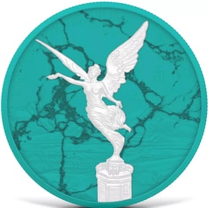 2024 Mexico Libertad 1 Onza • Turquoise Marble Edition + Wooden Display Box + COA • 1 oz Pure Silver (.999 Fine) • Limited Mintage #315/500
