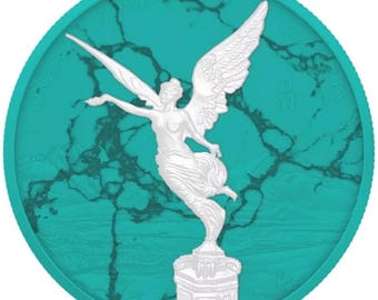 2024 Mexico Libertad 1 Onza • Turquoise Marble Edition + Wooden Display Box + COA • 1 oz Pure Silver (.999 Fine) • Limited Mintage #315/500
